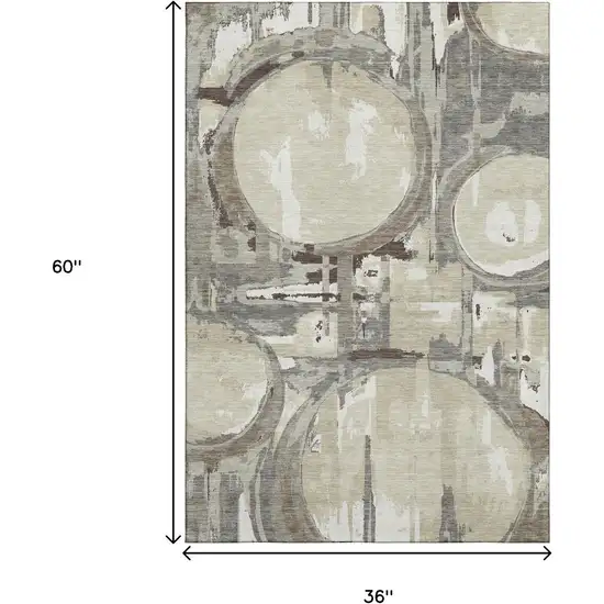 Tan Beige And Gray Geometric Washable Area Rug With UV Protection Photo 3