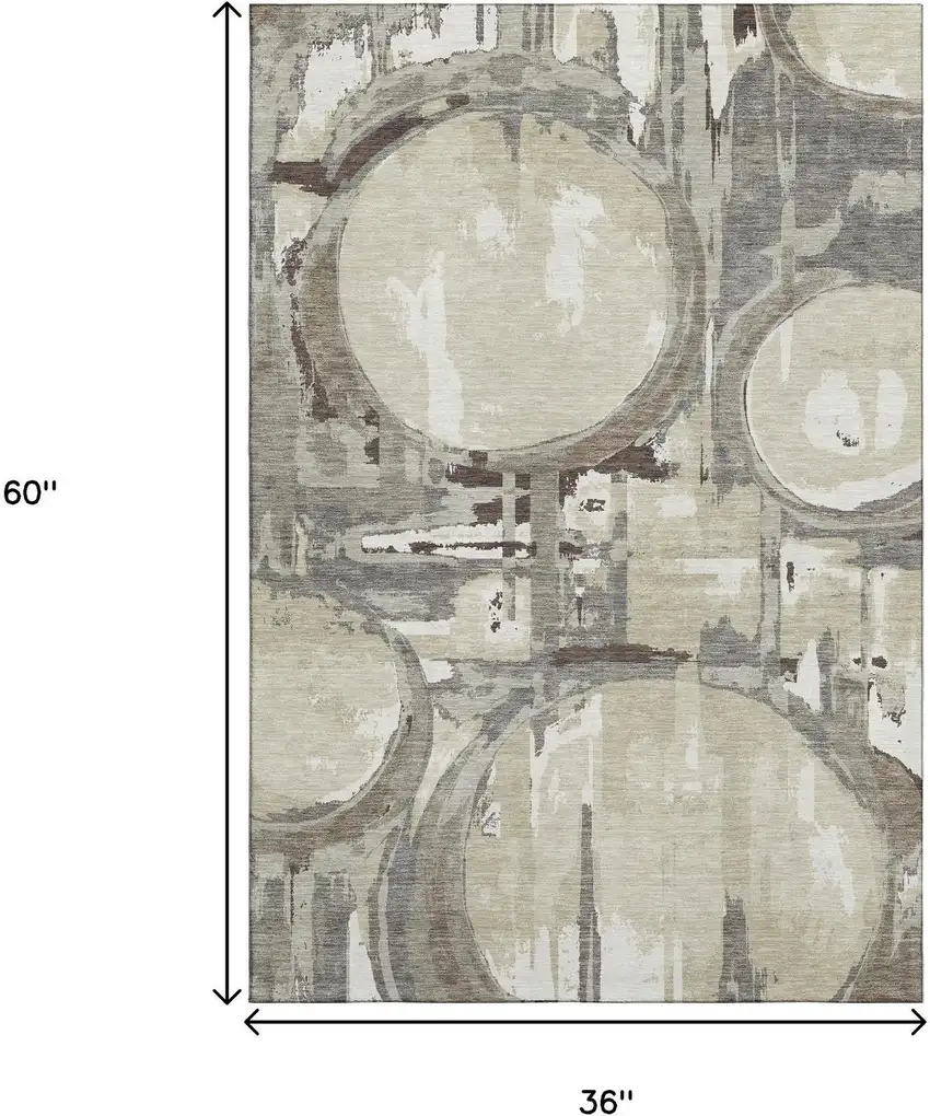 Tan Beige And Gray Geometric Washable Area Rug With UV Protection Photo 3