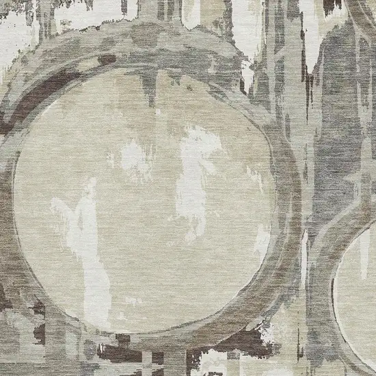 Tan Beige And Gray Geometric Washable Area Rug With UV Protection Photo 3