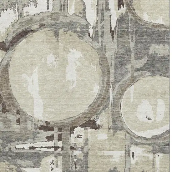 Tan Beige And Gray Geometric Washable Area Rug With UV Protection Photo 3