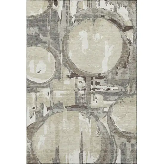 Tan Beige And Gray Geometric Washable Area Rug With UV Protection Photo 4
