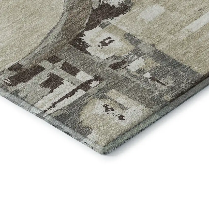 Tan Beige And Gray Geometric Washable Area Rug With UV Protection Photo 8