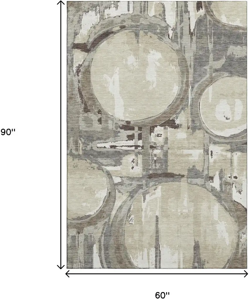 Tan Beige And Gray Geometric Washable Area Rug With UV Protection Photo 9