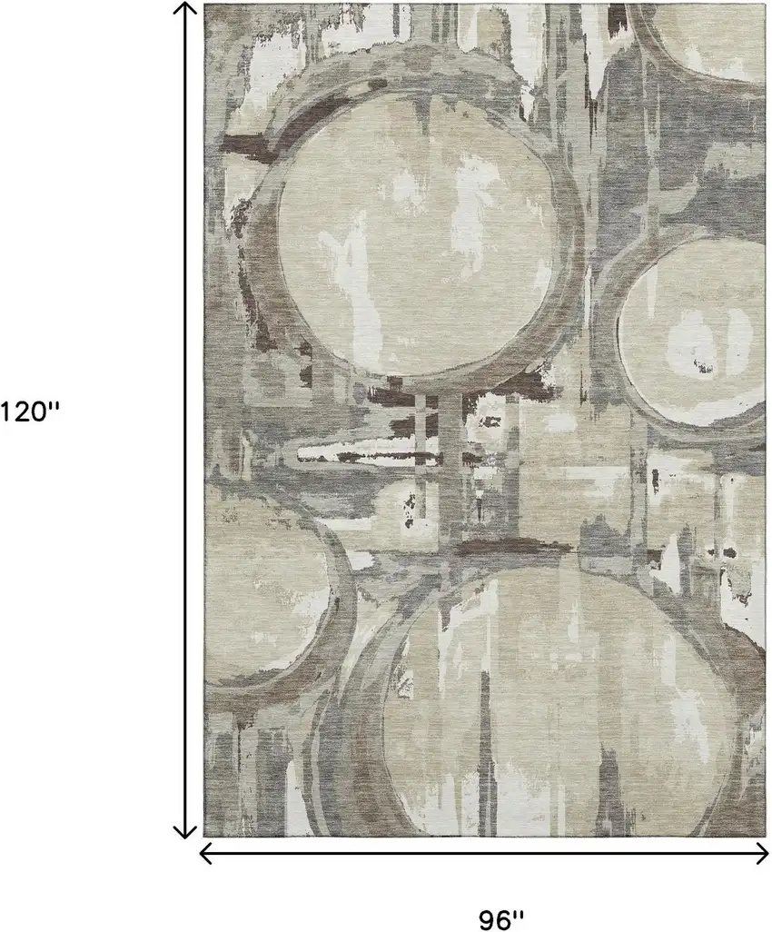 Tan Beige And Gray Geometric Washable Area Rug With UV Protection Photo 9