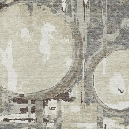 Tan Beige And Gray Geometric Washable Area Rug With UV Protection Photo 3