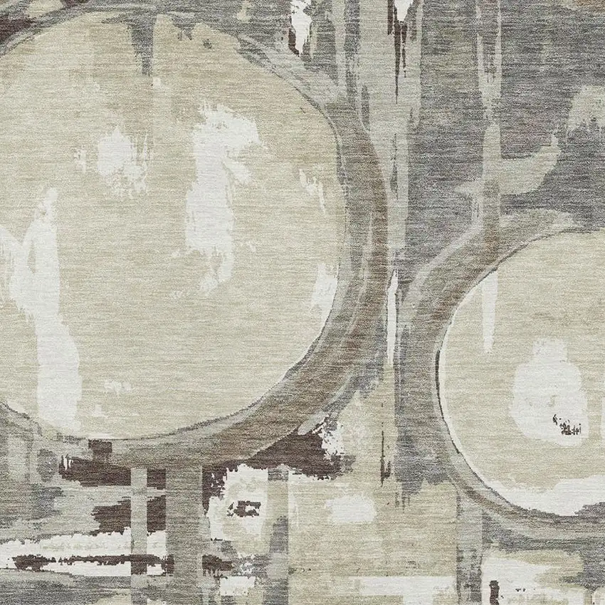 Tan Beige And Gray Geometric Washable Area Rug With UV Protection Photo 3