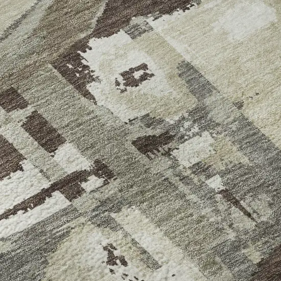 Tan Beige And Gray Geometric Washable Area Rug With UV Protection Photo 8