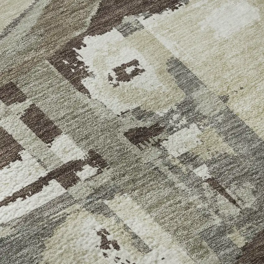 Tan Beige And Gray Geometric Washable Area Rug With UV Protection Photo 8