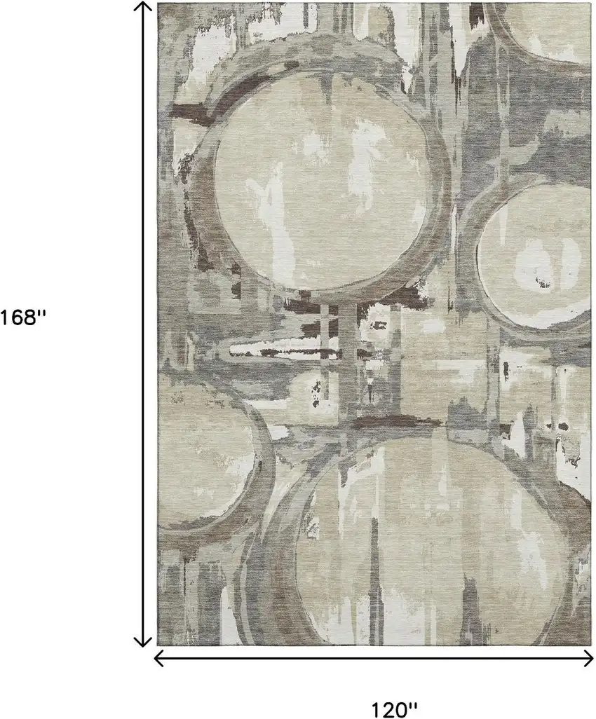 Tan Beige And Gray Geometric Washable Area Rug With UV Protection Photo 9