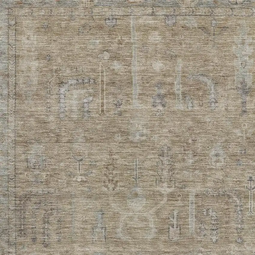 Tan Beige And Gray Oriental Washable Area Rug With UV Protection Photo 2