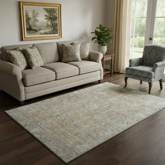 Tan Beige And Gray Oriental Washable Area Rug With UV Protection Photo 2