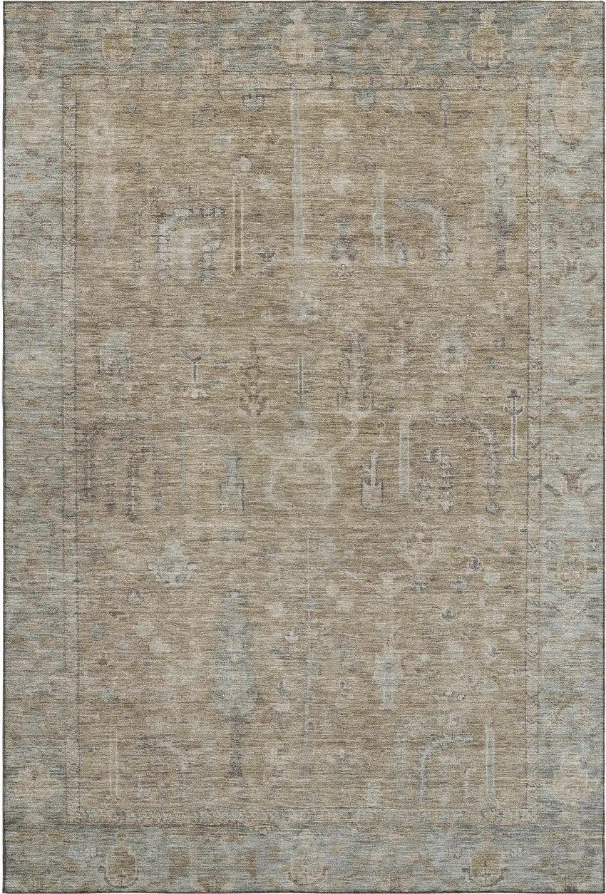 Tan Beige And Gray Oriental Washable Area Rug With UV Protection Photo 1