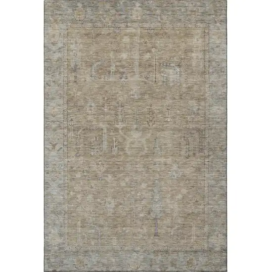 Tan Beige And Gray Oriental Washable Area Rug With UV Protection Photo 3