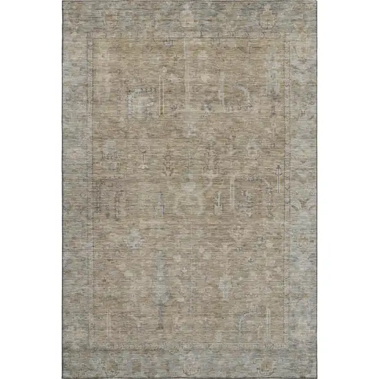 Tan Beige And Gray Oriental Washable Area Rug With UV Protection Photo 1