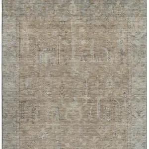 Photo of Tan Beige And Gray Oriental Washable Area Rug With UV Protection