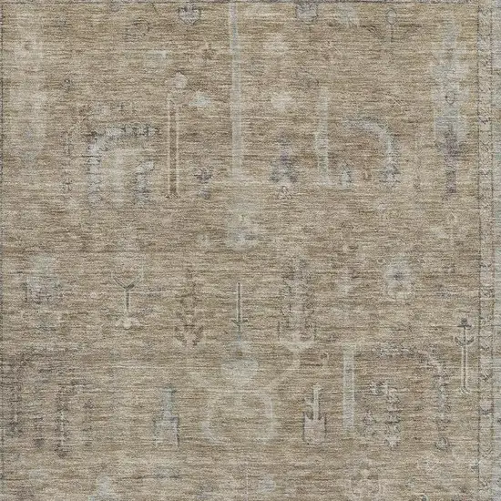 Tan Beige And Gray Oriental Washable Area Rug With UV Protection Photo 2