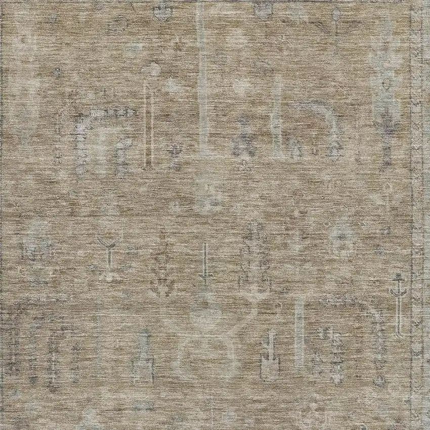 Tan Beige And Gray Oriental Washable Area Rug With UV Protection Photo 2