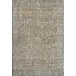 Photo of Tan Beige And Gray Oriental Washable Area Rug With UV Protection