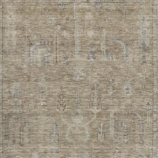 Tan Beige And Gray Oriental Washable Area Rug With UV Protection Photo 2