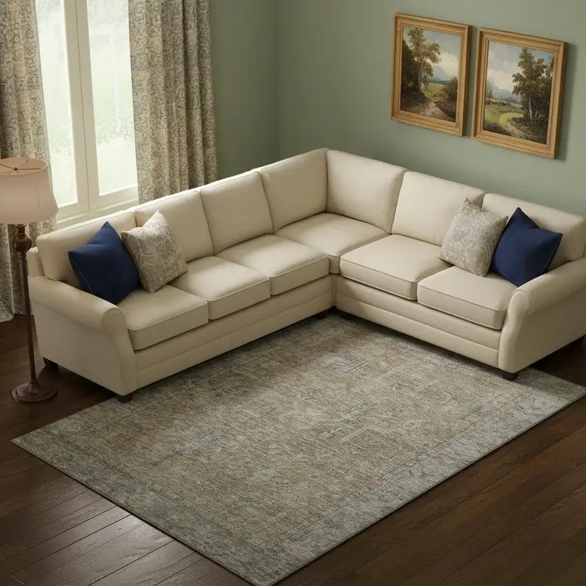 Tan Beige And Gray Oriental Washable Area Rug With UV Protection Photo 2