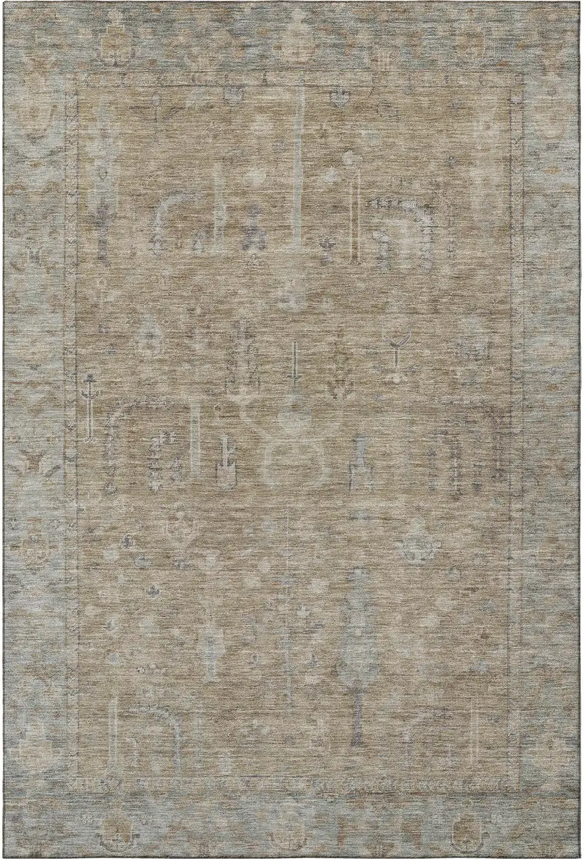 Tan Beige And Gray Oriental Washable Area Rug With UV Protection Photo 3