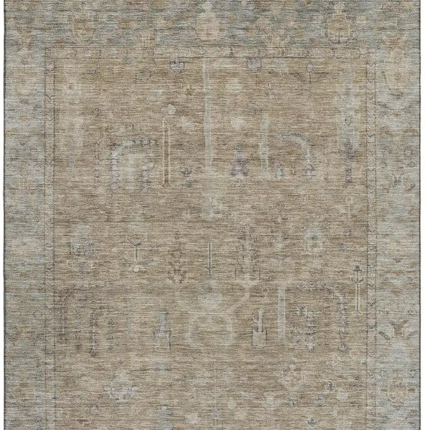 Tan Beige And Gray Oriental Washable Area Rug With UV Protection Photo 2