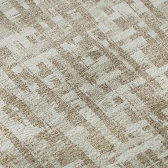Tan Beige And Ivory Abstract Geometric Washable Area Rug With UV Protection Photo 9