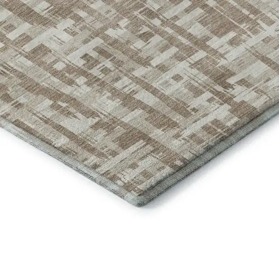 Tan Beige And Ivory Abstract Geometric Washable Area Rug With UV Protection Photo 7