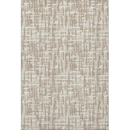 Tan Beige And Ivory Abstract Geometric Washable Area Rug With UV Protection Photo 3