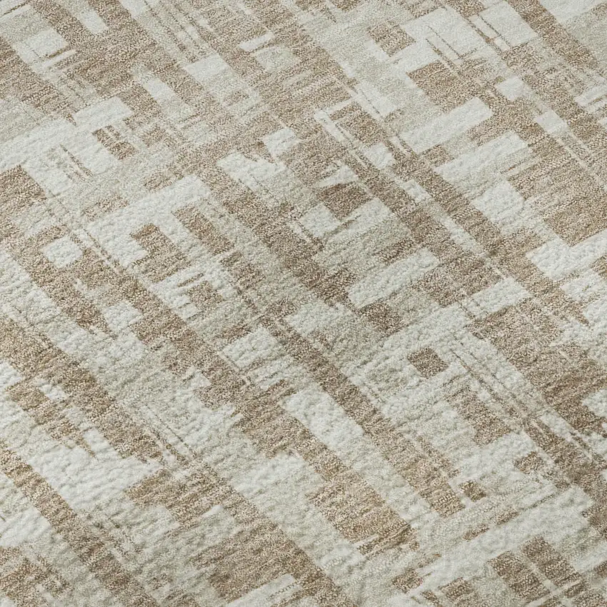 Tan Beige And Ivory Abstract Geometric Washable Area Rug With UV Protection Photo 9