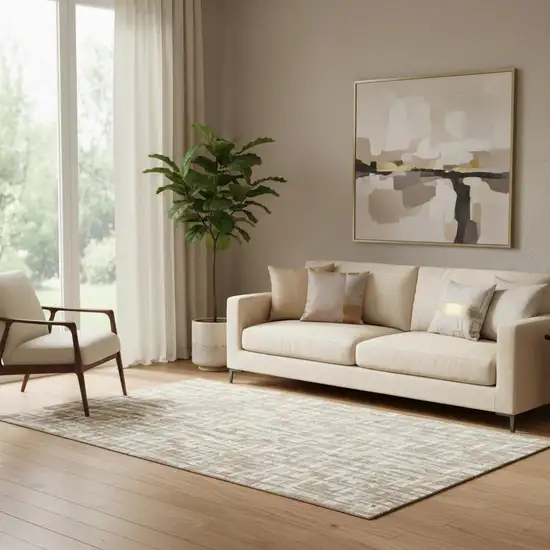 Tan Beige And Ivory Abstract Geometric Washable Area Rug With UV Protection Photo 2