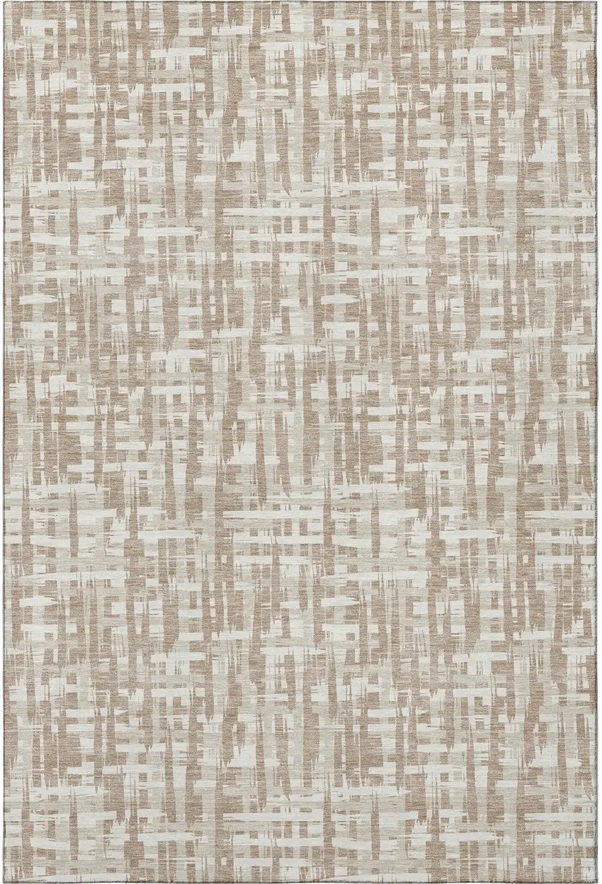 Tan Beige And Ivory Abstract Geometric Washable Area Rug With UV Protection Photo 3