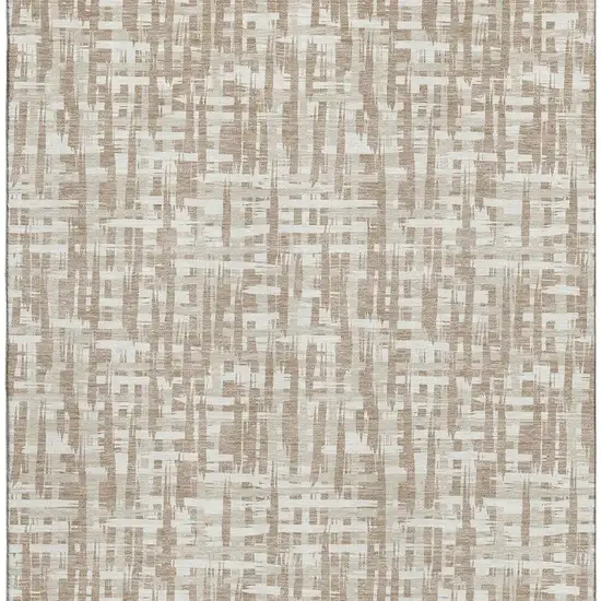 Tan Beige And Ivory Abstract Geometric Washable Area Rug With UV Protection Photo 2