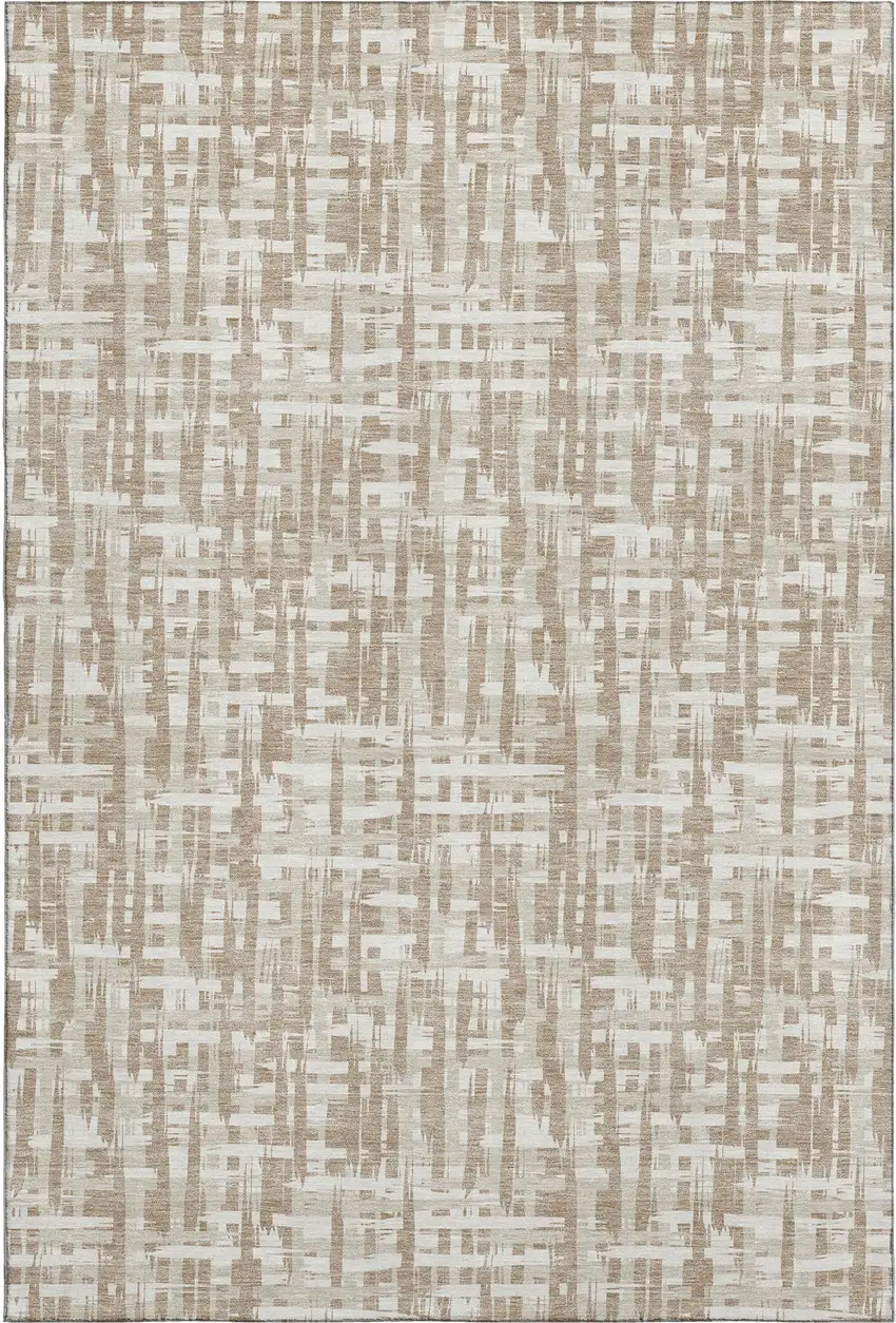 Tan Beige And Ivory Abstract Geometric Washable Area Rug With UV Protection Photo 1