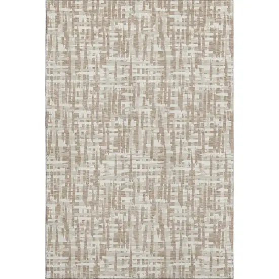 Tan Beige And Ivory Abstract Geometric Washable Area Rug With UV Protection Photo 1