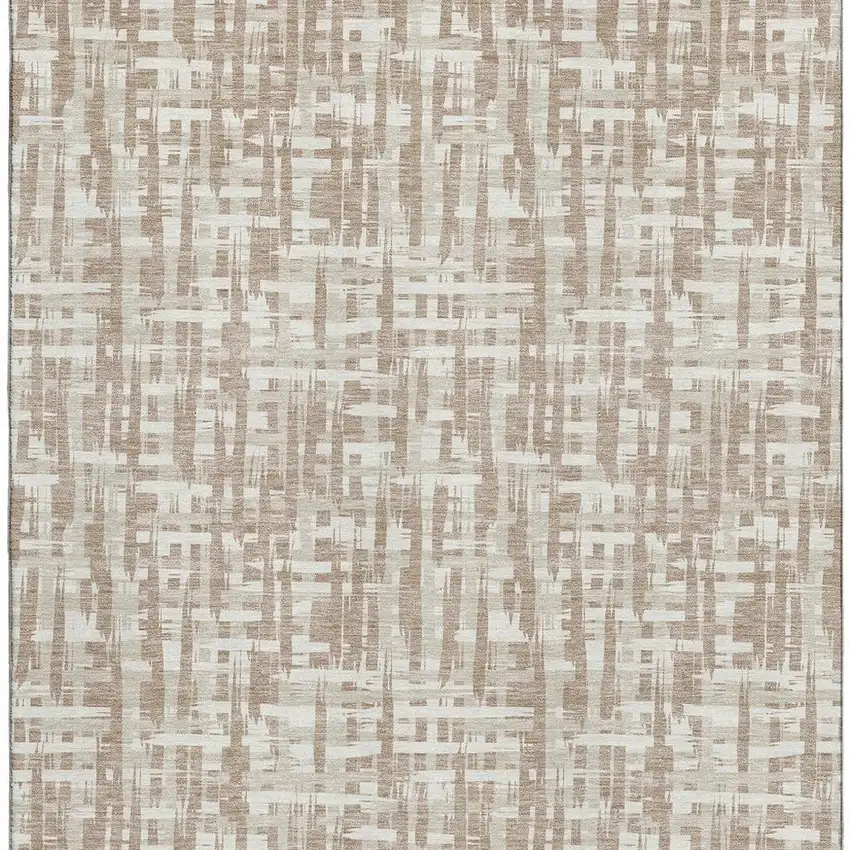 Tan Beige And Ivory Abstract Geometric Washable Area Rug With UV Protection Photo 2