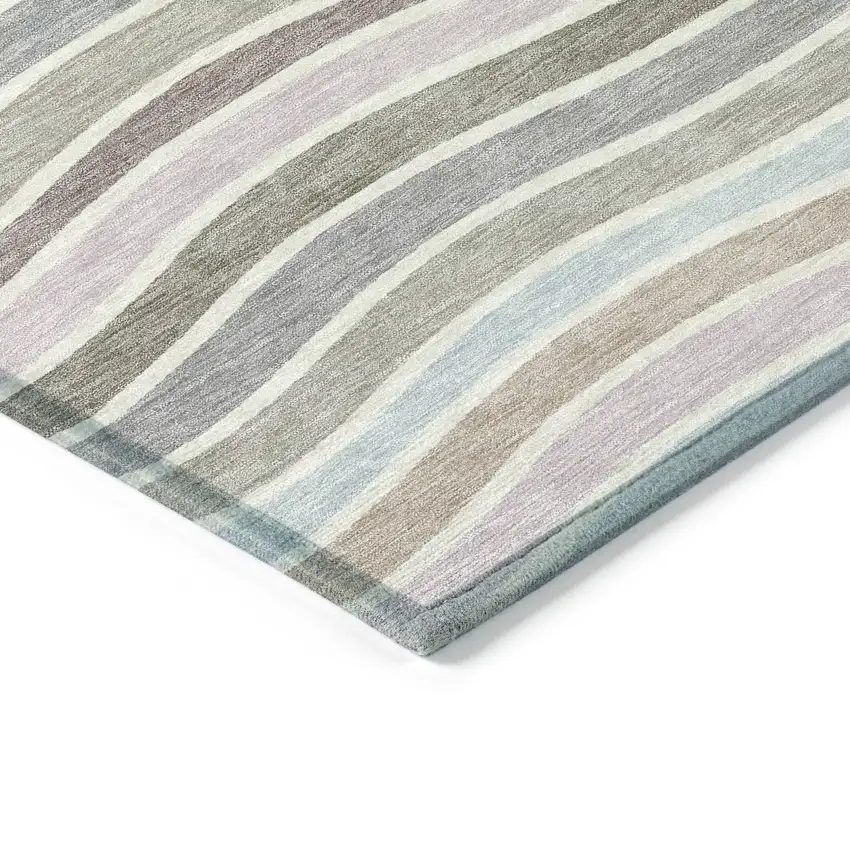 Tan Beige And Ivory Striped Washable Indoor Outdoor Area Rug Photo 5