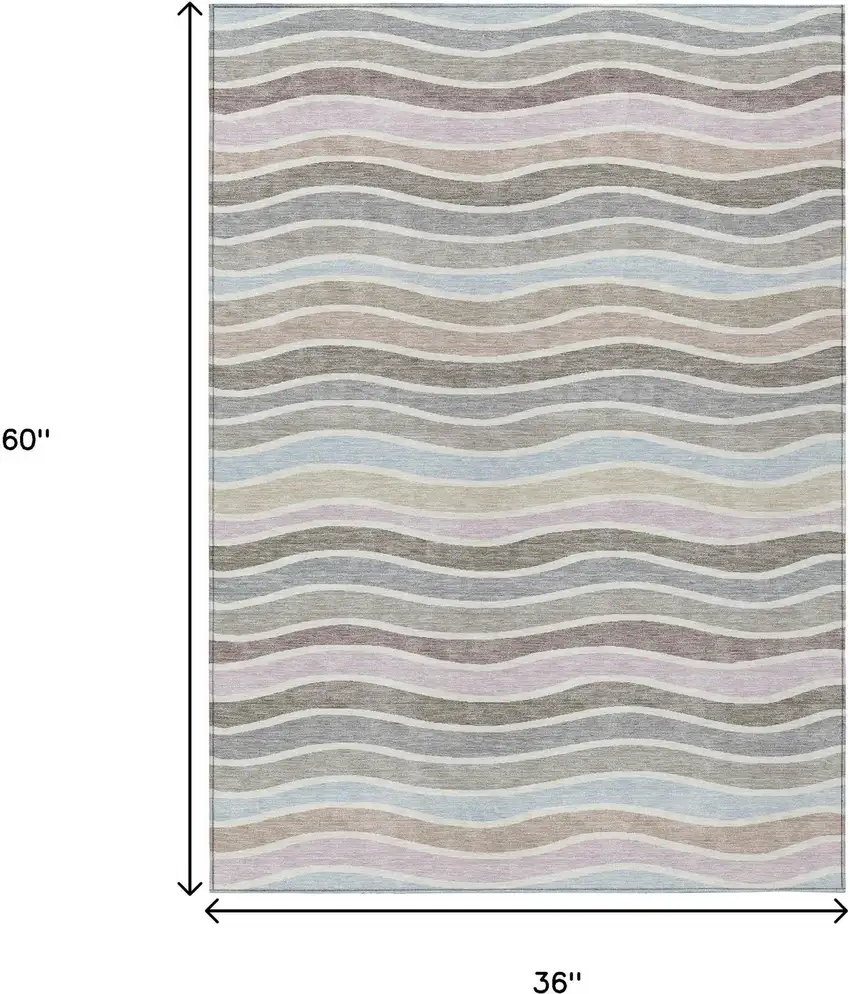 Tan Beige And Ivory Striped Washable Indoor Outdoor Area Rug Photo 3