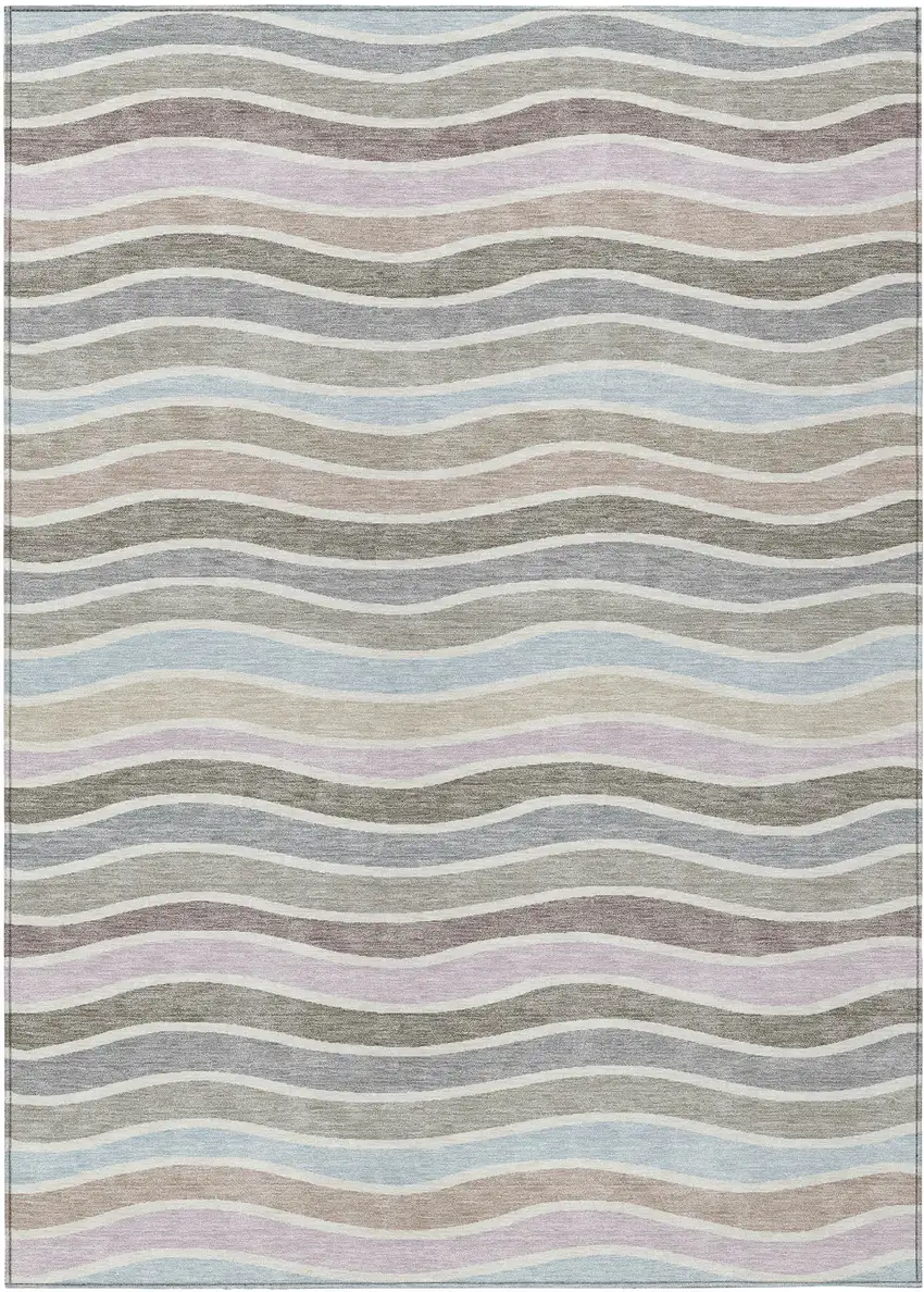 Tan Beige And Ivory Striped Washable Indoor Outdoor Area Rug Photo 2