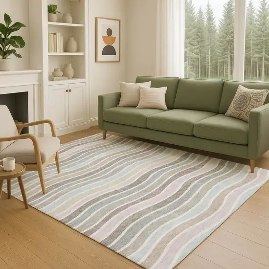 Tan Beige And Ivory Striped Washable Indoor Outdoor Area Rug Photo 8