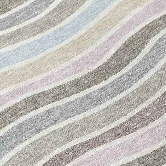 Tan Beige And Ivory Striped Washable Indoor Outdoor Area Rug Photo 7