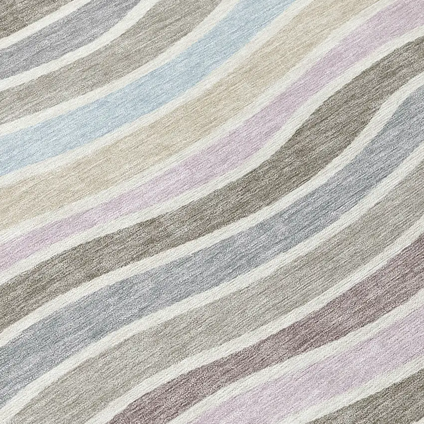 Tan Beige And Ivory Striped Washable Indoor Outdoor Area Rug Photo 7