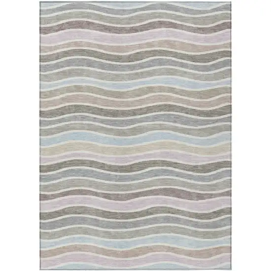 Tan Beige And Ivory Striped Washable Indoor Outdoor Area Rug Photo 2