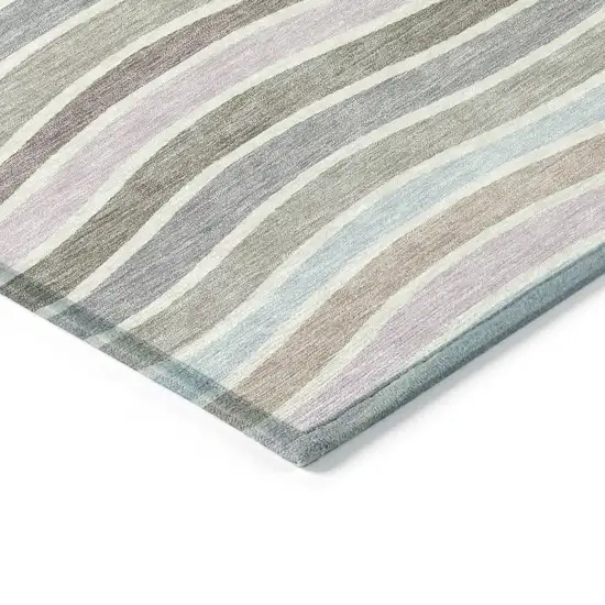 Tan Beige And Ivory Striped Washable Indoor Outdoor Area Rug Photo 5
