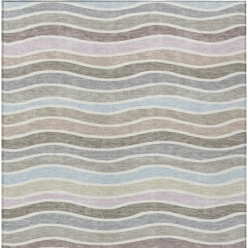 Tan Beige And Ivory Striped Washable Indoor Outdoor Area Rug Photo 6