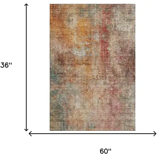 Tan Beige And Red Abstract Washable Area Rug With UV Protection Photo 3