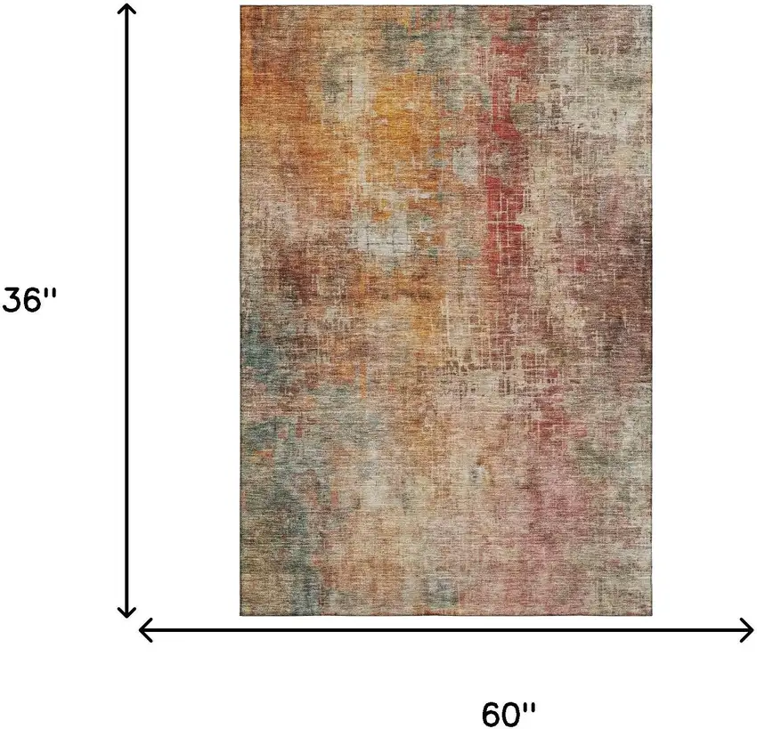 Tan Beige And Red Abstract Washable Area Rug With UV Protection Photo 3