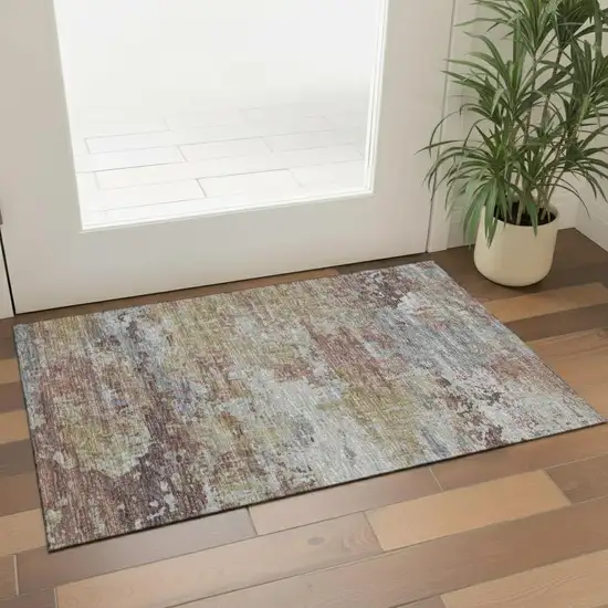 Tan Beige And Teal Floral Medallion Washable Area Rug With UV Protection Photo 2