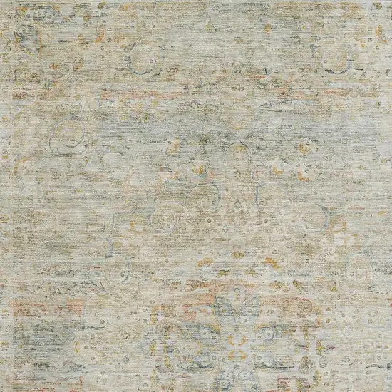 Tan Beige And Teal Floral Medallion Washable Area Rug With UV Protection Photo 2