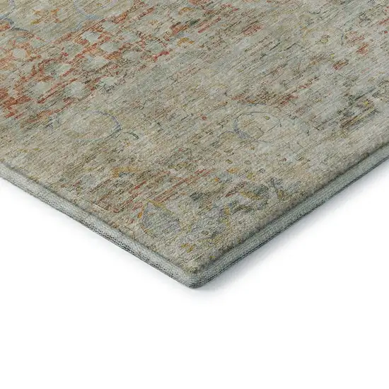 Tan Beige And Teal Floral Medallion Washable Area Rug With UV Protection Photo 7